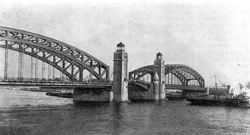 Петербург. Охтенский мост, 1908—1911 гг. Г.Кривошеин, В.Апышков. Общий вид