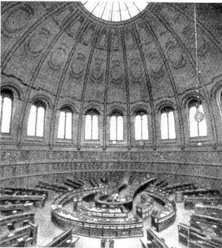 Лондон. Читальный зал Британского музея, 1857 г. С. Смерк, соавтор библиотекарь А. Паницци. Интерьер