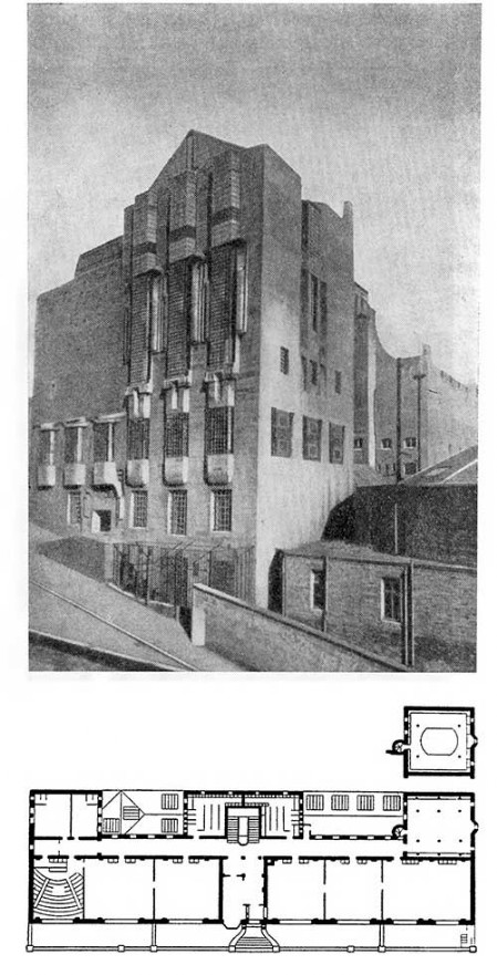 Глазго. Художественная школа, 1907—1909 гг. Ч. Макинтош. Общий вид и план