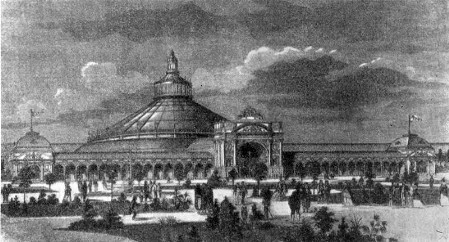 Вена. Дворец Всемирной выставки, 1873 г. К. Хазенауэр. Общий вид (с гравюры)
