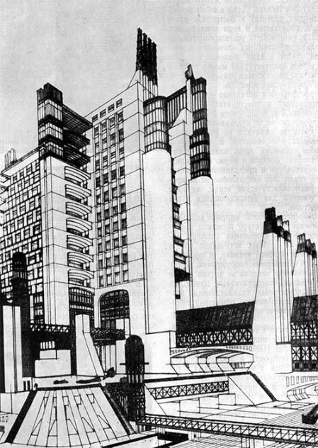 Рисунок А. Сант’Элиа «Город будущего», 1914 г.