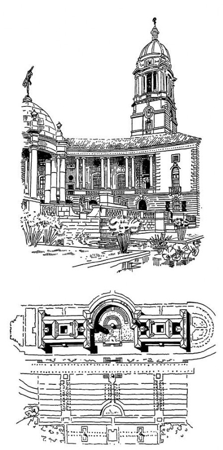 Претория. Здание парламента, 1913 г. Г. Бэйкер. Центральная часть здания, план