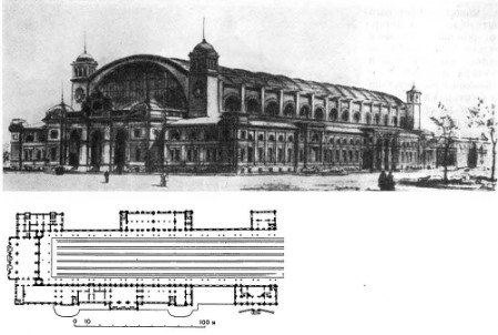 Одесса. Вокзал, 1879—1883 гг. В.А. Шретер. Перспективный вид, план