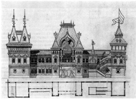 Париж. Русский павильон на Всемирной выставке, 1878 г. И.П. Петров-Ропет. Фасад, план